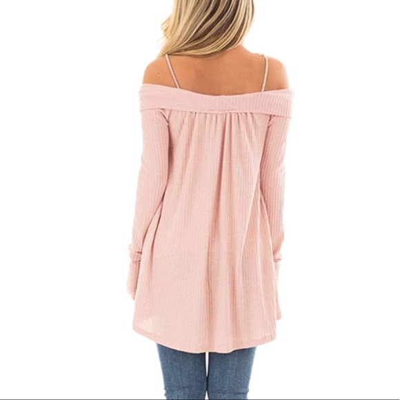 NEW💥Soft Pink Waffle Off Shoulder Tunic, S-XL - Picture 3 of 8